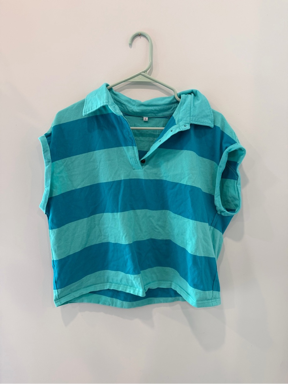 Women’s Striped Polo Top - Aqua & Teal